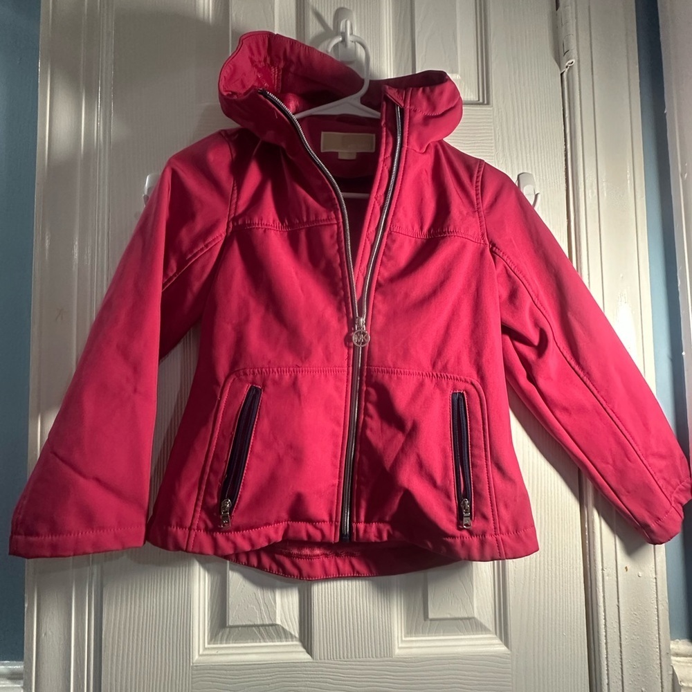 Michael Kors Kids Girls Pink Solid Hooded Full Zipper Jacket Raincoat - Picture 6 of 8